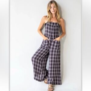 Natural Life Hocus Pocus Plaid Jumpsuit Purple Black Size Large L